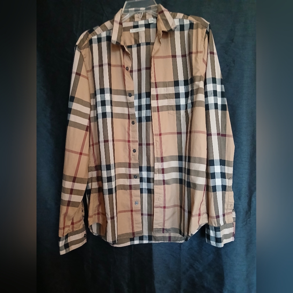 Burberry Tan and Black Plaid Shirt